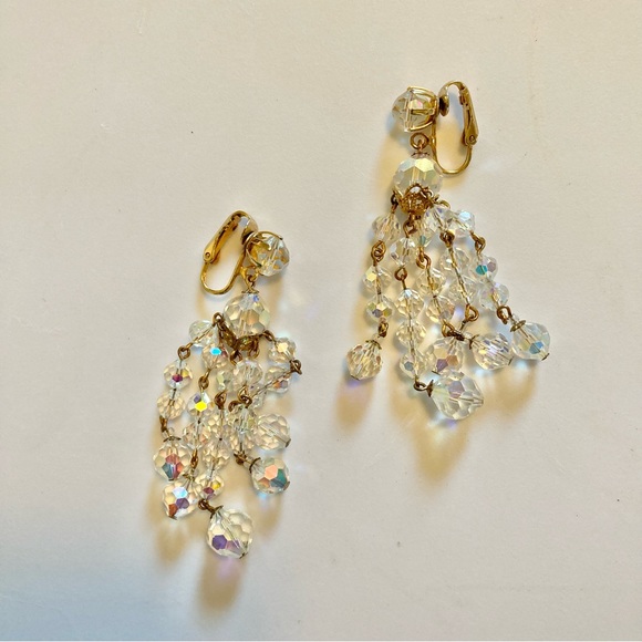 Vintage clip earrings dangly sparkly crystal 1950s romantic - Picture 3 of 4